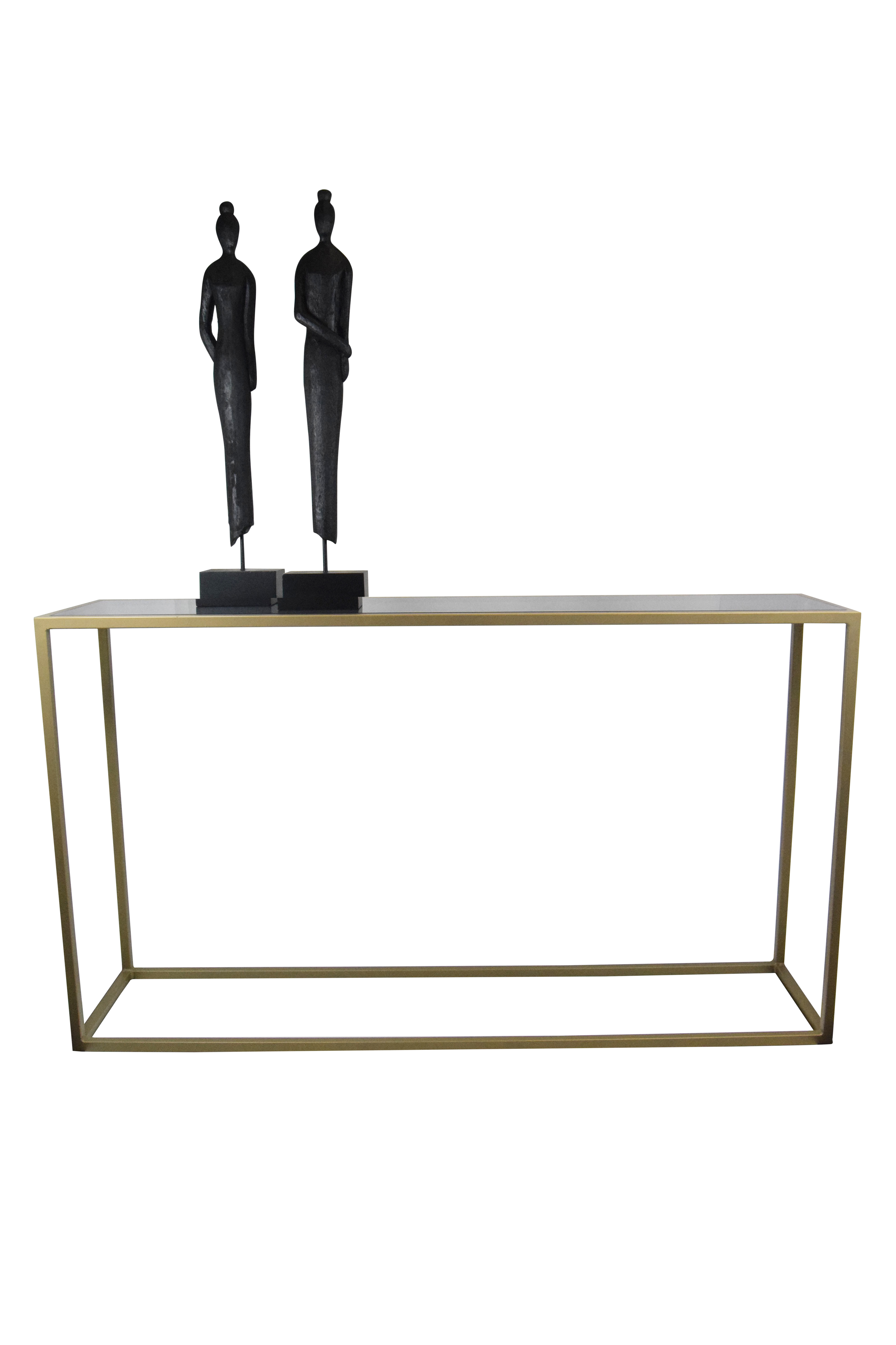 Side Table Iron Structure Matt Gold With Smoke Glass Plate Rectangular