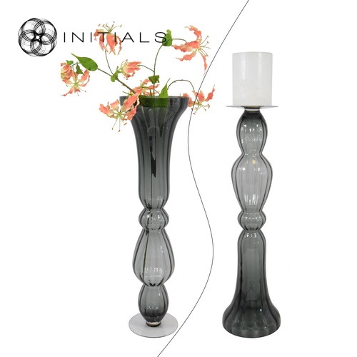 Vase | Candleholder Classic OPTIC Glass Smoked High