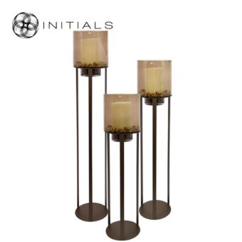 S/3 Hurricane Stand Open Frame Ivory & Topaz Glass