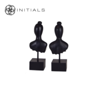 Set 2 pieces - Ladies Head Modern Sculpture Matt Black