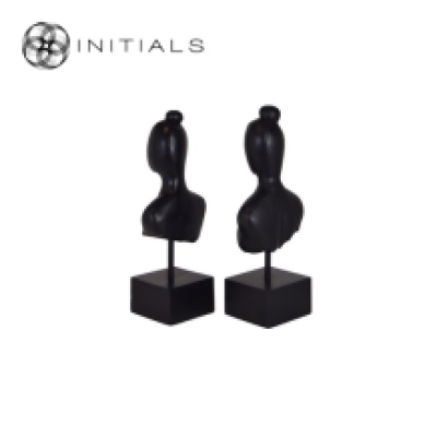 Set 2 pieces - Ladies Head Modern Sculpture Matt Black