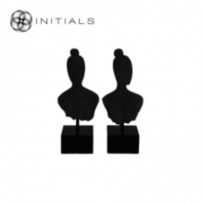 Set 2 pieces - Ladies Head Modern Sculpture Matt Black