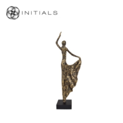 Standing Dancing Lady Antique Polyresin Gold