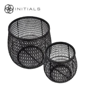 Set 2 pieces - Lantern Nature Osier Lily Burma Rattan Black