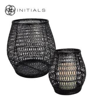 Set 2 pieces - Lantern Nature Osier Lily Burma Rattan Black