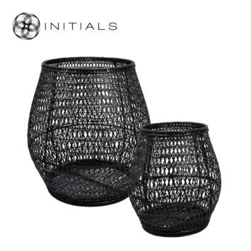 Set 2 pieces - Lantern Nature Osier Lily Burma Rattan Black