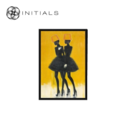 Walldecoration Two Ladies Polyester Woven Velvet with Wooden Frame Black